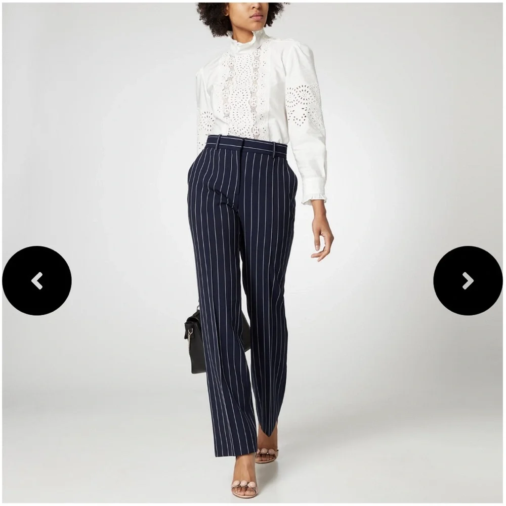 MaxMara Weekend Mock Neck Long Sleeve White Eyelet Blouse - Picture 3 of 13